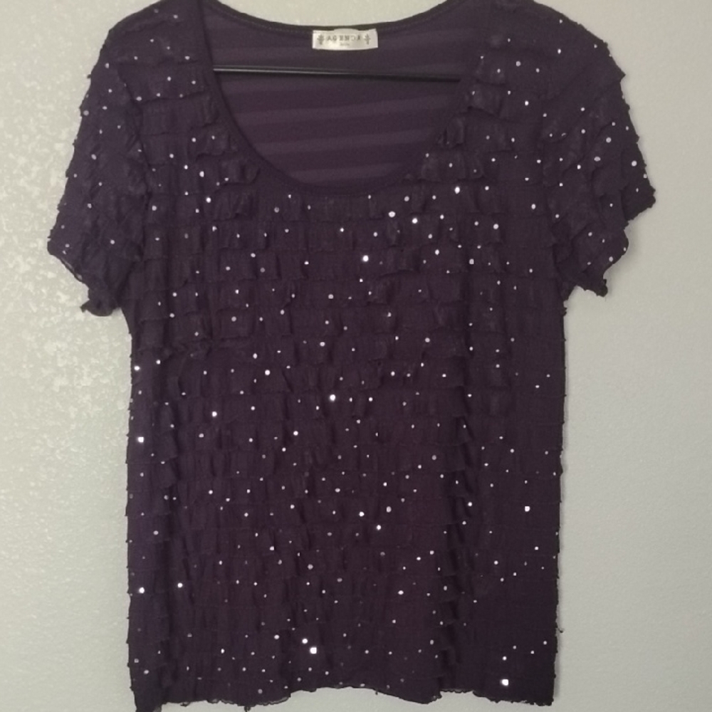 Agenda Dark Purple Sequin Top